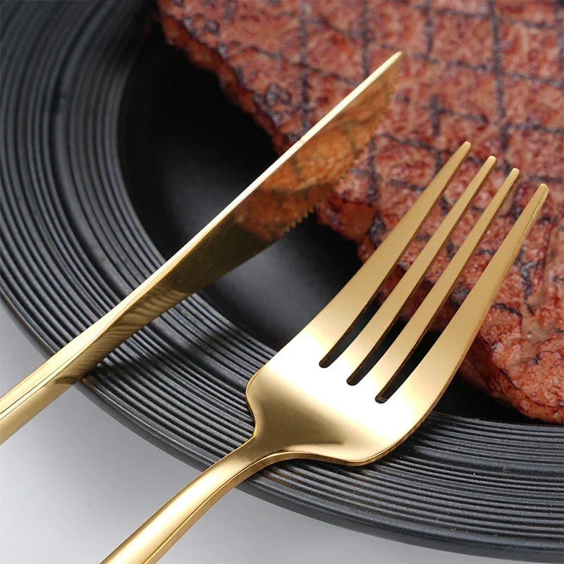 Axyaa Luxe Gold Stainless Steel Cutlery Set with Knife and Fork - Set of 48