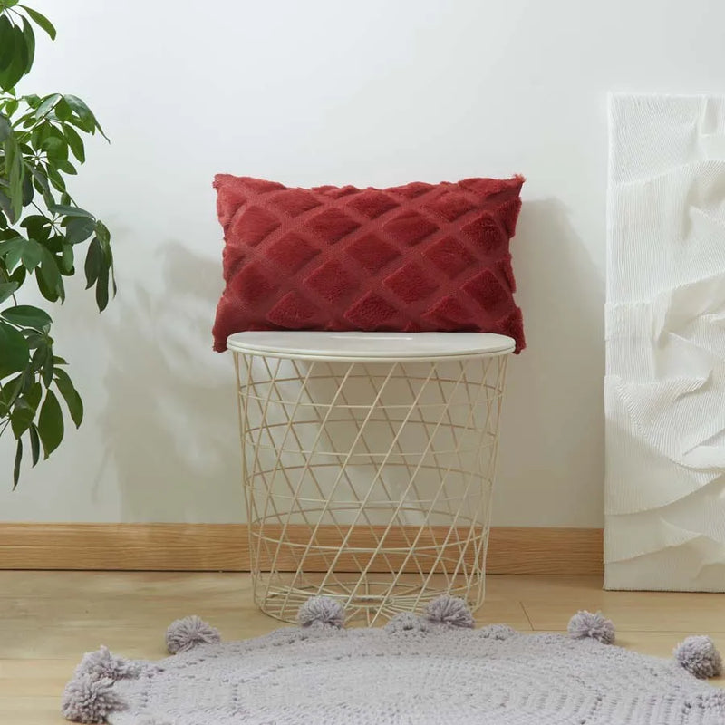 Luxurious Burgundy Diamond Plush Cushion Cover for Home Decor by Axyaa