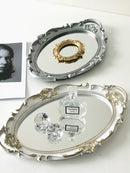 Axyaa Oval Mirror Tray Jewelry Organizer for Makeup and Decor