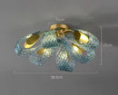 Axyaa Peacock Blue Glass Chandelier: Luxury Flower Design Pendant Lamp