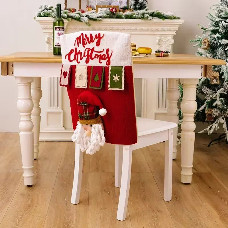 Axyaa Christmas Chair Cover Cartoon Santa Snowman Elk Festive Supplies