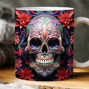 Axyaa Skull Flower Ceramic Coffee Mug Halloween Gift Cup.