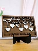BEST MOM EVER Wooden Plaque with Hanging Hearts, Axyaa 3D Engraved Table Decor