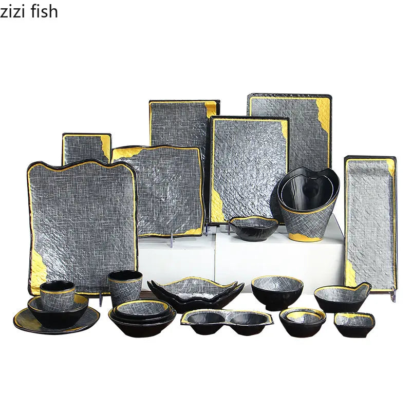 Axya Melamine Tableware Set: Plates, Bowls, & Dishes for Barbecue, Sushi, Snacks, & Desserts.