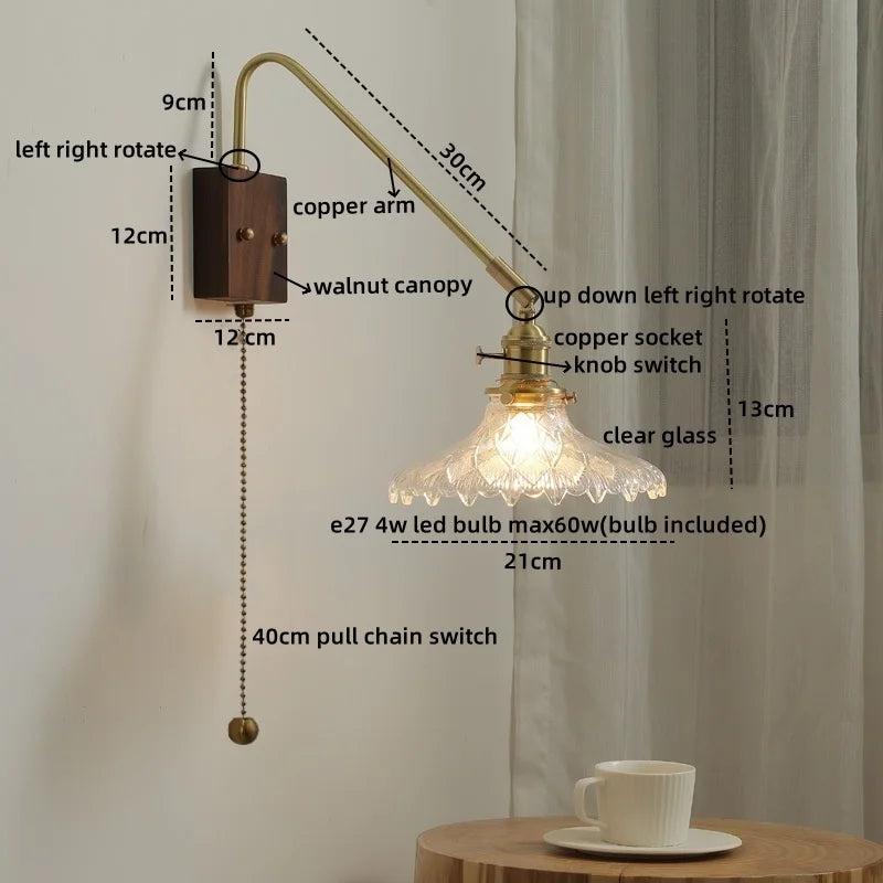 Axyaa LED Wall Lamps: Modern Style for Bedroom, Bathroom, Living Room, Walnut Copper Fixtures