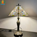 Axyaa Antique Tiffany Style Square Art Table Lamp, Stained Glass Metal Base