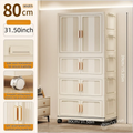 Axyaa Foldable Storage Cabinet on Wheels for Clothes/Quilts, Mixed Cream