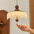 Axyaa Walnut Retro Pendant Light for Restaurant, Bedroom, Bar - LED Chandelier
