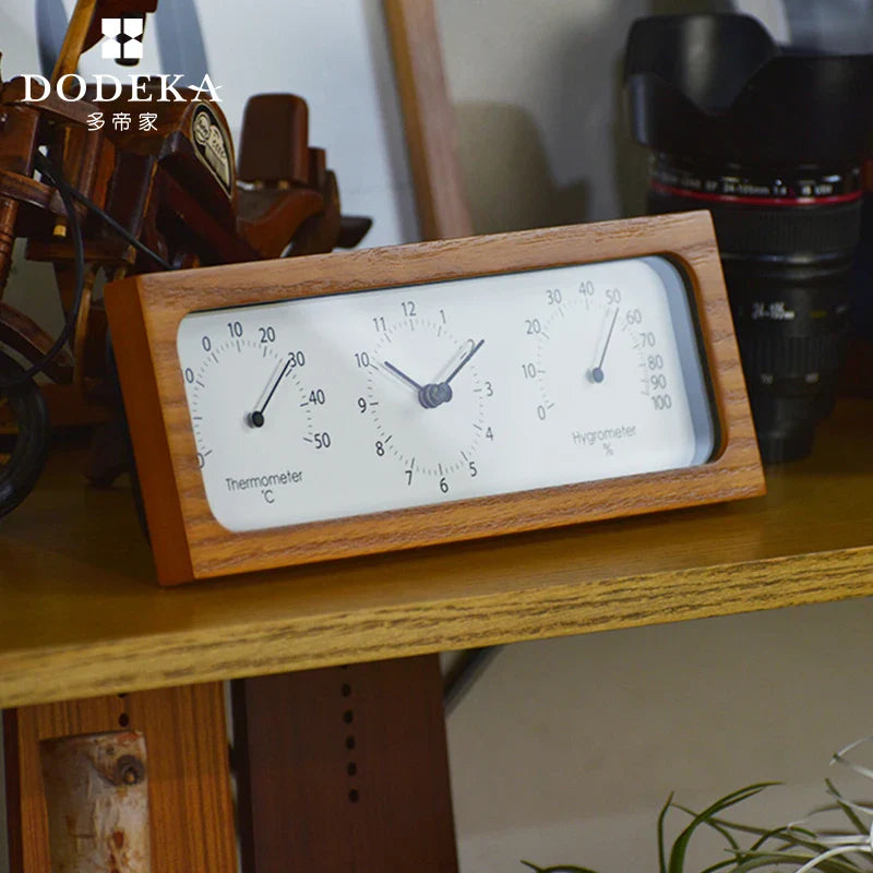 Axya Wooden Desktop Clock with Temperature & Humidity Meter