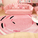 Axyaa Irregular Pink Fluffy Rug Flowers Printed High End Soft Floor Mat