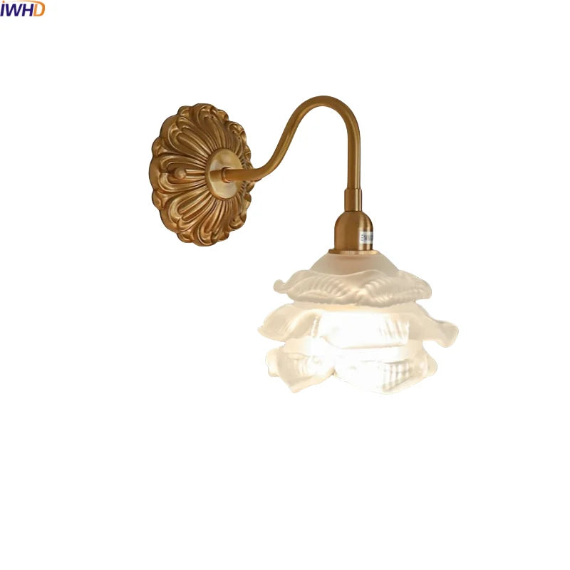 Axyaa Nordic LED Flower Wall Light Antique Gold Brass Modern Bedside Lamp