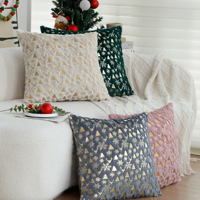 Axyaa Tree Deer Snowflake Cushion Cover 45x45cm for Home Decor & Christmas Party