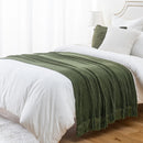 Axyaa Green Plaid Chenille Knit Blanket with Tassels for Bed Couch Décor