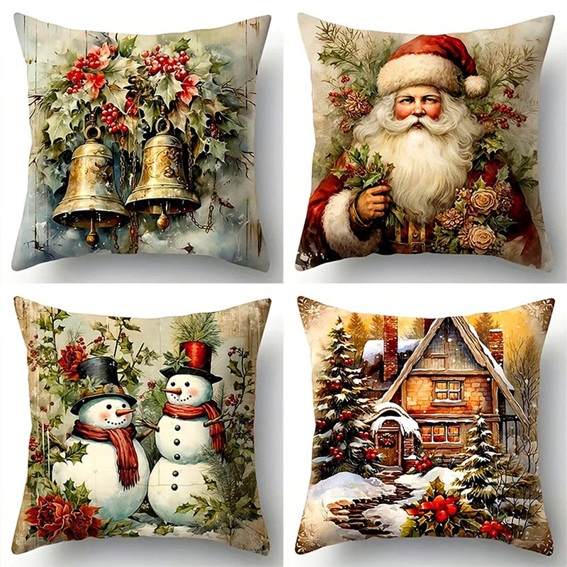 Axyaa Christmas Retro Country Pillowcase Set, Festive Room Decor Pillow Cover