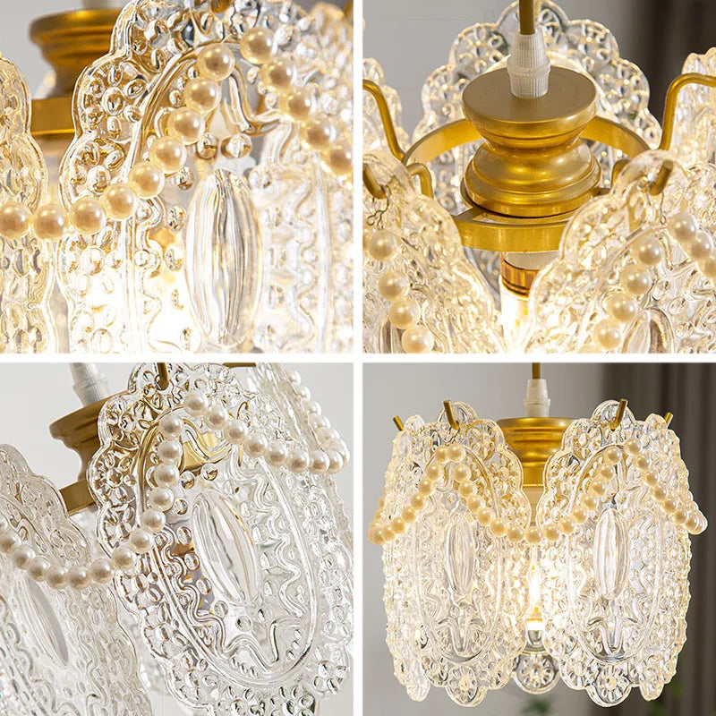 Axyaa Carved Glass Pearl Chandelier for Dining Room, Living Room, Bedroom, Study, Balcony