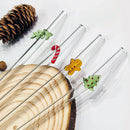 Axyaa 200*8mm Leaf Glass Straws for Smoothie Cocktail Coffee Juice Drinks
