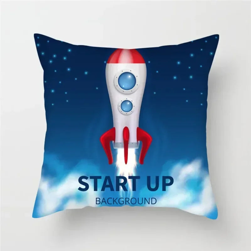 Cartoon Spacecraft Astronaut Rocket Pillowcase for Home Decor - Axyaa