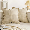 Axyaa Corduroy Boho Striped 18x18 Inch Throw Pillow Covers for Couch Sofa