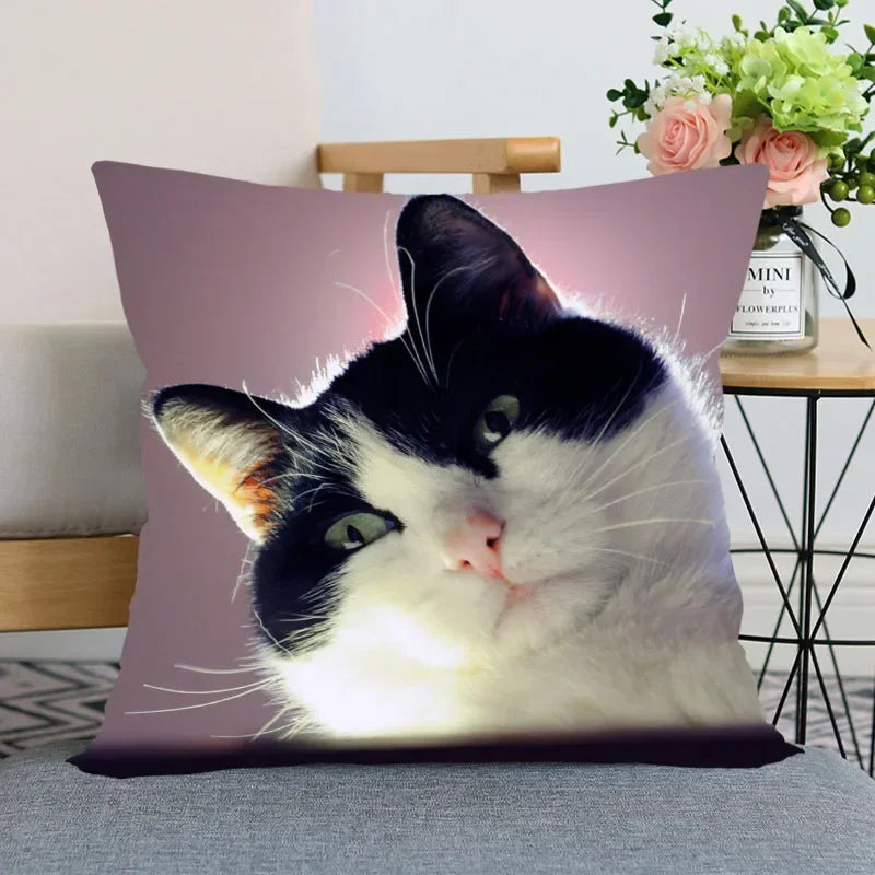 Cute Cat Print Pillowcase by Axyaa - Perfect for Home, Car, and Sofa