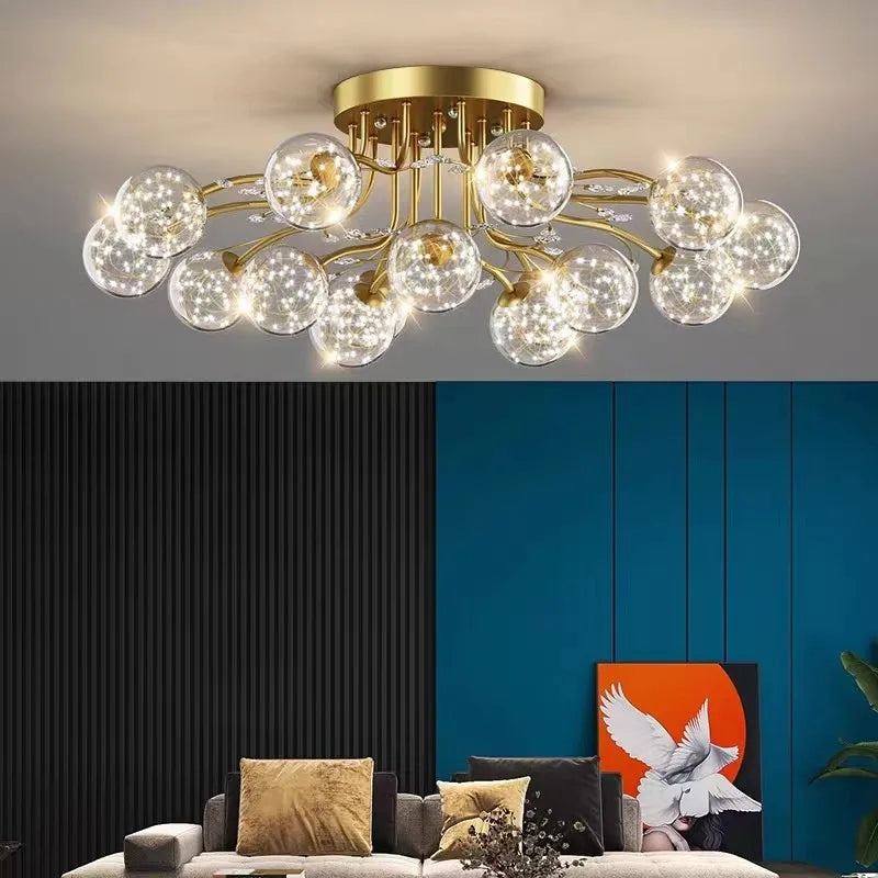 Axyaa Black Gold Glass Bubble Ball LED Ceiling Light with Crystal - Bedroom Living Room Aesthetic