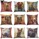 Axyaa Funny Pet Dog Pattern Linen Cushion Cover 45x45cm for Home Decor