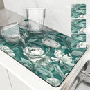 Axyaa Non-Slip Drying Mat for Kitchen Counter, Absorbent Plant Leaf Design