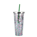Axyaa Glitter Double Layer Sippy Cup, Large Capacity Reusable Coffee Milk Tea Cup