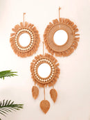 Axyaa Hand Woven Round Wall Mirror for Home Decor