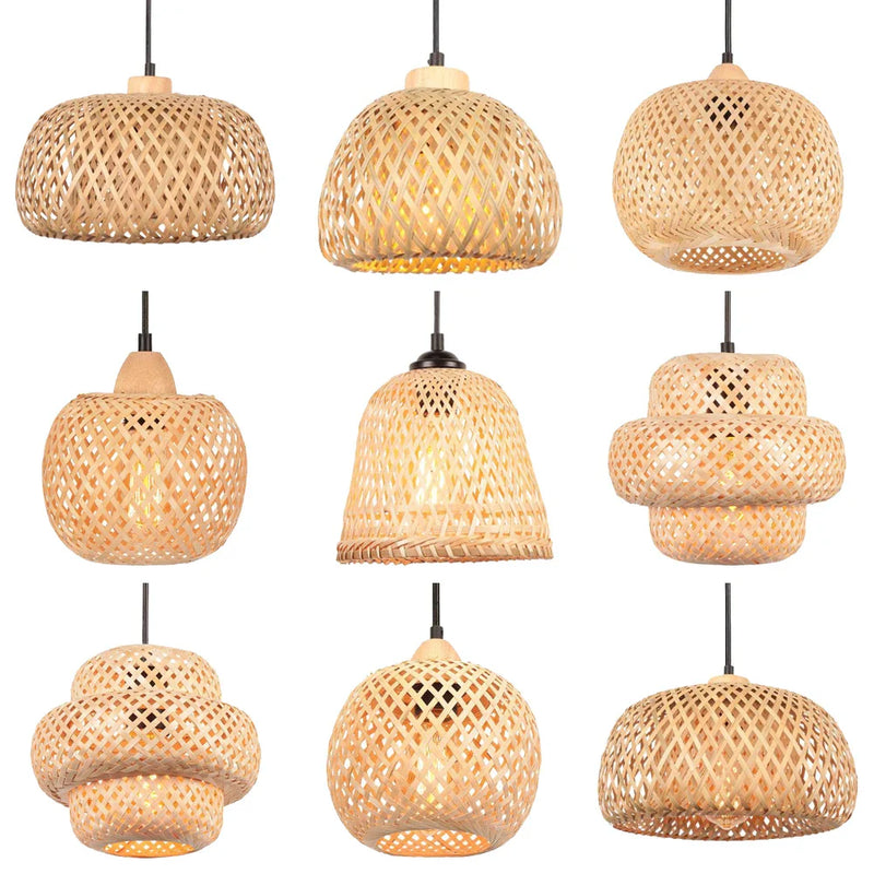 Axyaa Bamboo Rattan Pendant Chandelier E27 Hand-knitted Indoor Lamp