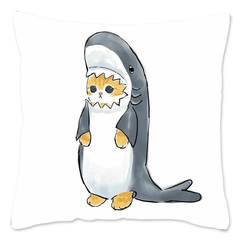 Axyaa Cat Shark Pillow Case: Kawaii Sofa Cushion Cover 45x45cm