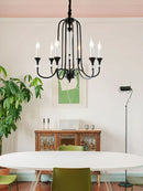 Axyaa Vintage Candle Chandelier - Retro French Style Iron Hanging Lamp - Black Pendant Light