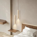 Axyaa Wood Long Tube Pendant Lamp, Japanese Style Bedroom Chandelier with Modern Retro Flair