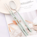 Axyaa 12-Piece Green Handle Stainless Steel Dinnerware Set chopsticks spoons flatware
