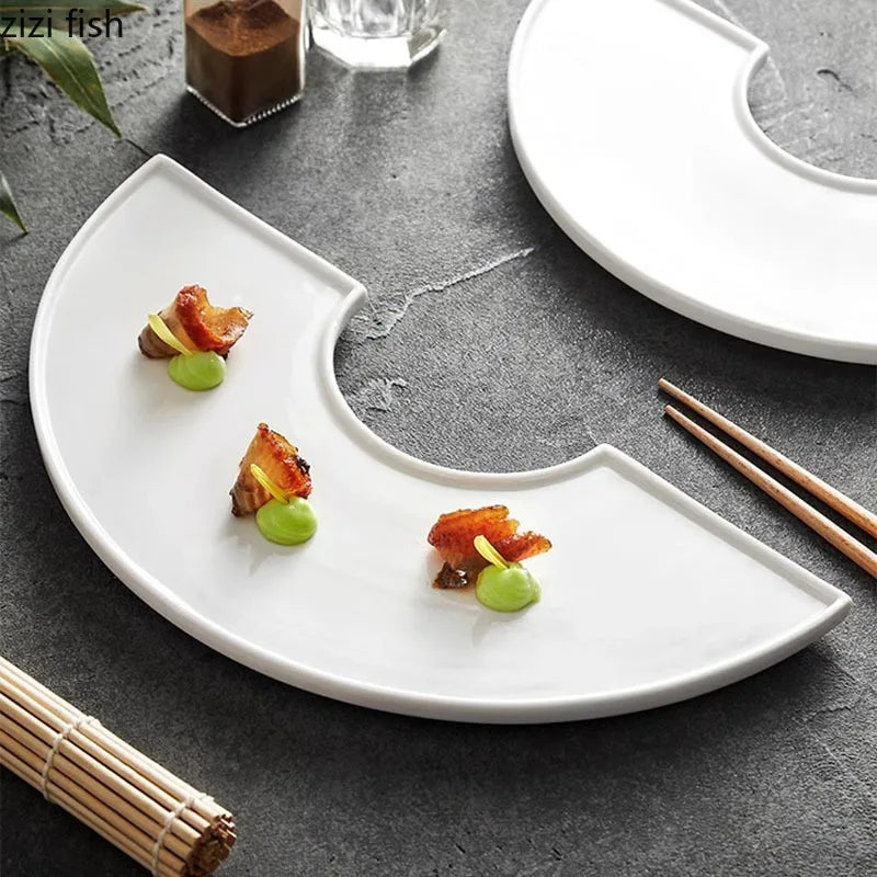 Axya White Ceramic Dining Plate for Restaurant, Sushi, Dessert, Pasta - Molecular Cuisine