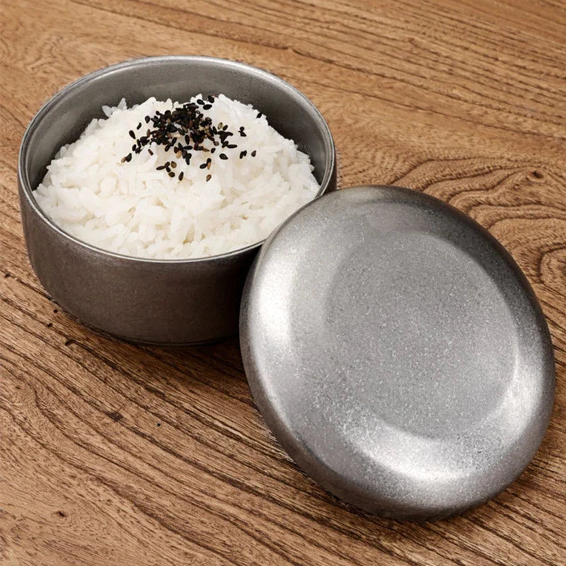 Axyaa Stainless Steel Double Layer Soup Bowl with Lid - Korean Tableware