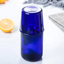 Axyaa Glass Water Carafe and Cup Set - 450ml/15oz Blue Amber Green Glass Pitcher Tumbler