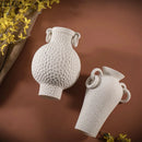 White Ceramic Vase by Axyaa: Minimalist Desk Decor with Artificial Flowers