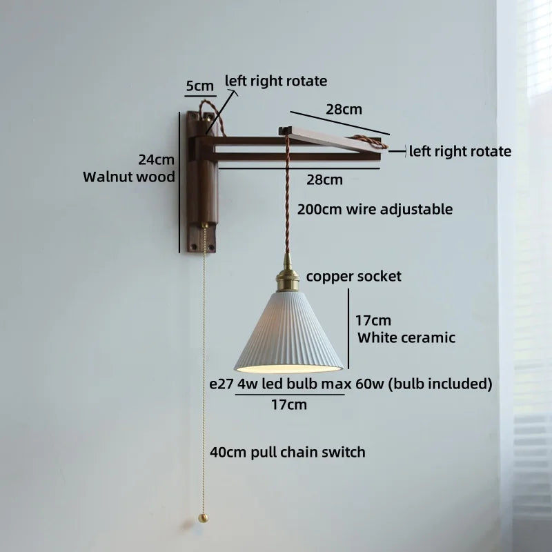 Axyaa Walnut Wood LED Wall Lamps Switch Ceramic Japan Style Kitchen Stair Light