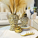 Axyaa Gold Electroplated Ceramic Vase: Modern Luxury Decor for Living Room & Dining Table