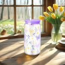 Axyaa Bow Flower Plastic Water Bottle with Wooden Lid and Straw