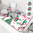 Flamingos Square Dry Mat: Axyaa Absorbent & Anti-slip Cup Drainer