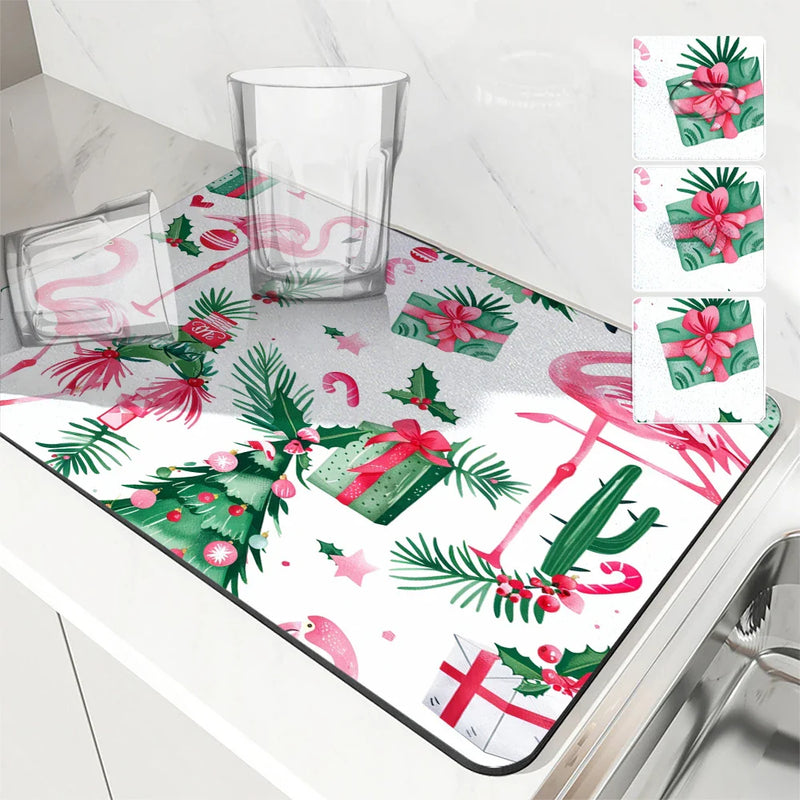 Flamingos Square Dry Mat: Axyaa Absorbent & Anti-slip Cup Drainer