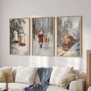 Axyaa Vintage Christmas Snow Forest Wall Art Set