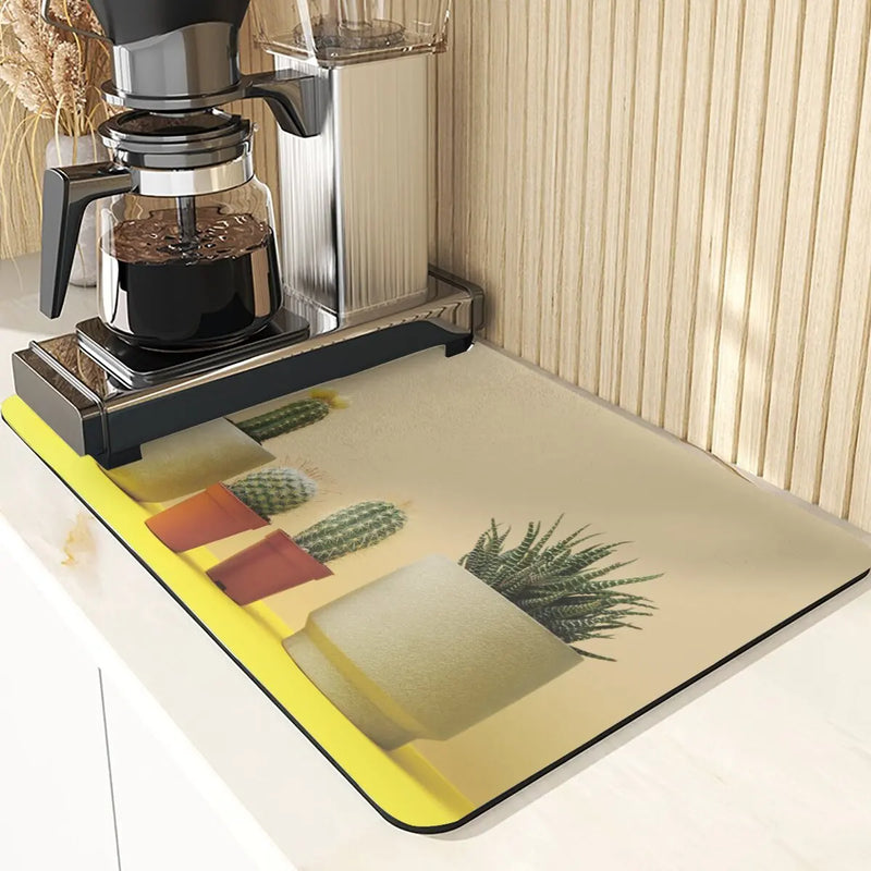 Axyaa Cactus Silicone Coasters Set for Kitchen Table - Absorbent Drying Mat