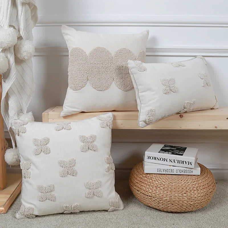 Nordic Style Beige Loop Cushion Covers for Home Decor by Axyaa