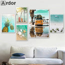 Axyaa Seaside Coconut Tree Canvas Painting: Nordic Beach Wall Art Print