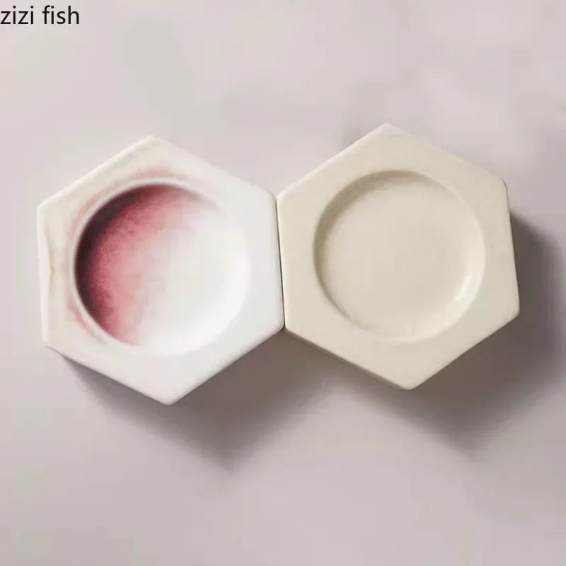 Axya Hexagonal Ceramic Dinner Plate: Molecular Cuisine Speciality Tableware