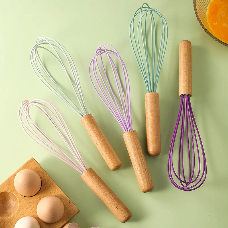 Axyaa Wooden Handle Silicone Whisk Mixer - Kitchen Baking Tool