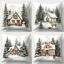 Axyaa Winter Snow Hut Pillow Cover, Festive Christmas Sofa Cushion Home Decor