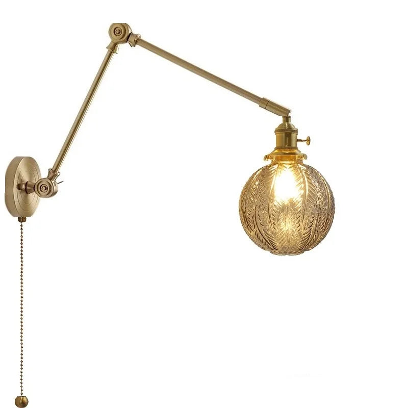 Axyaa Smoke Glass Ball LED Wall Sconce Copper Arm Switch Modern Luminaria